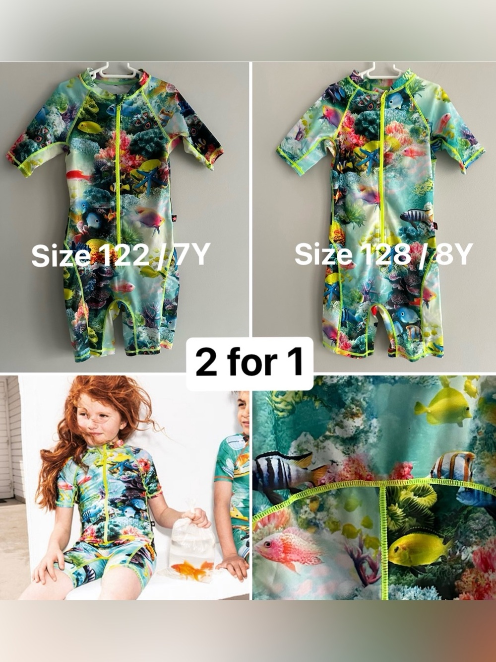Molo Kids Neka Ocean Living UV UPF 50+ Swimsuit Rashguard Size 7Y and 8Y